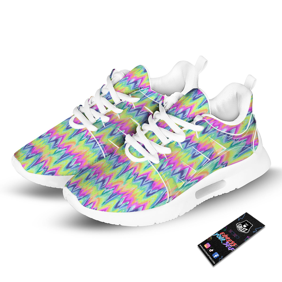 Tie Dye Zigzag Rainbow Print Pattern Tennis Shoes-grizzshop