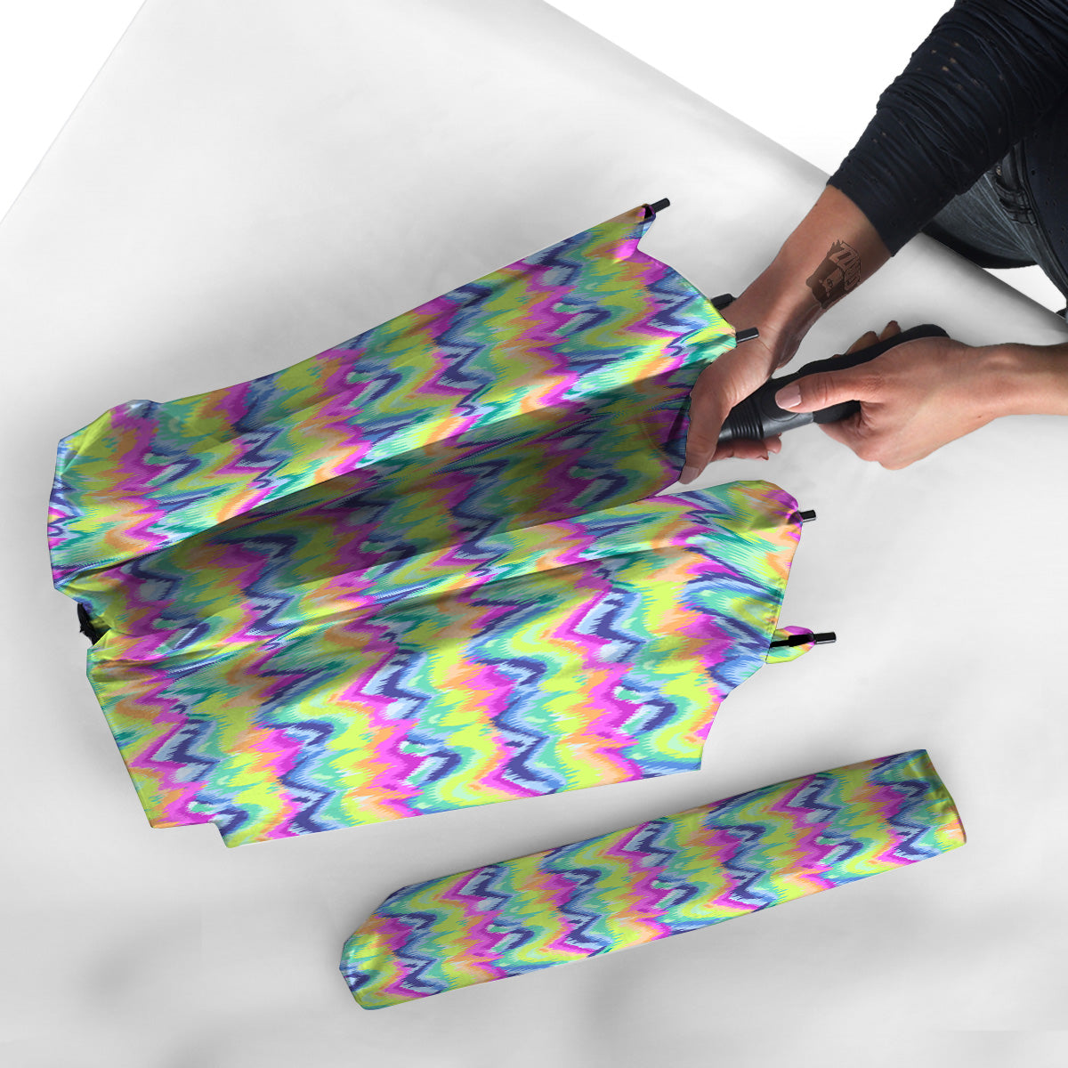 Tie Dye Zigzag Rainbow Print Pattern Umbrella-grizzshop