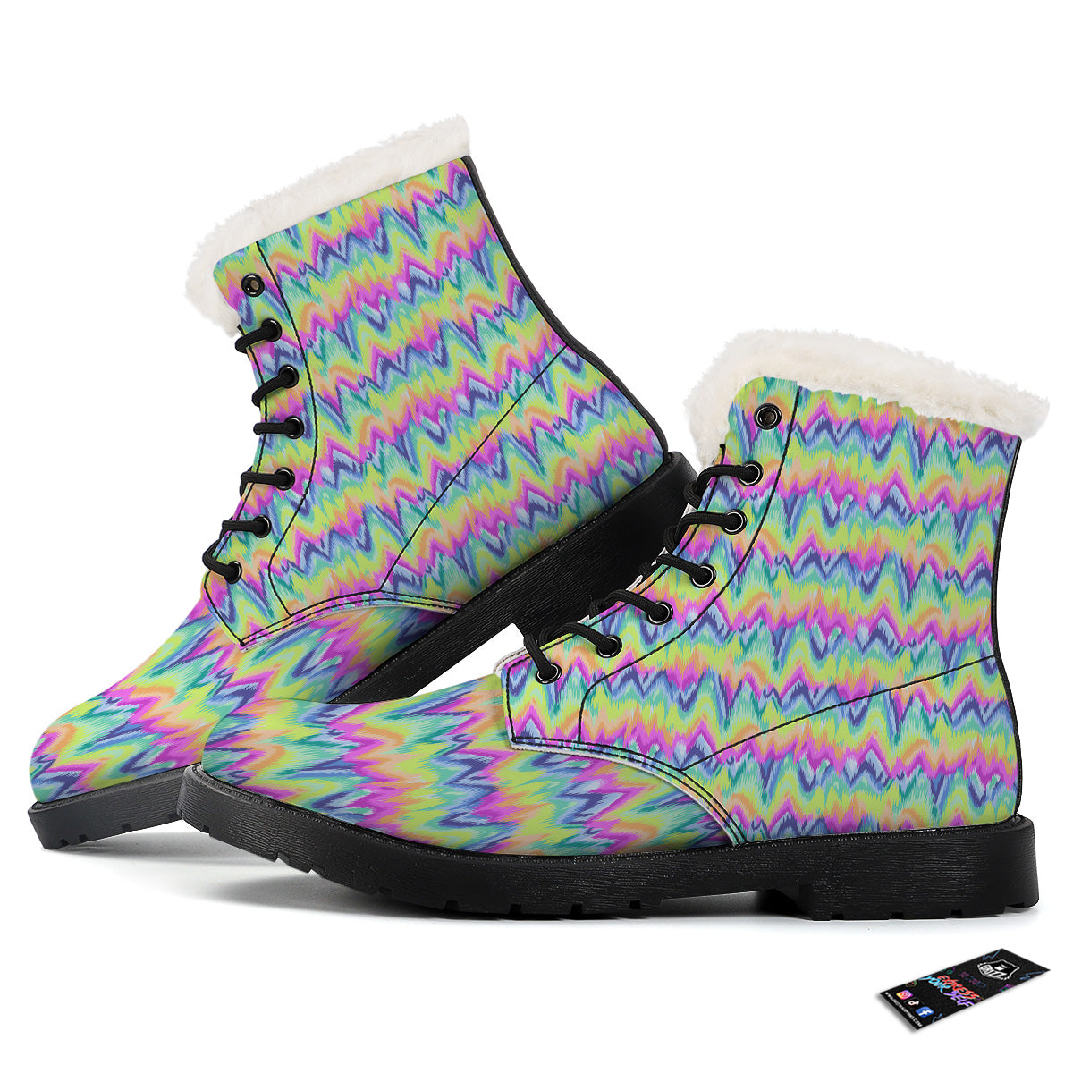 Tie Dye Zigzag Rainbow Print Pattern Winter Boots-grizzshop
