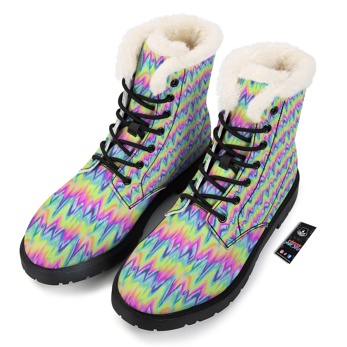 Tie Dye Zigzag Rainbow Print Pattern Winter Boots-grizzshop