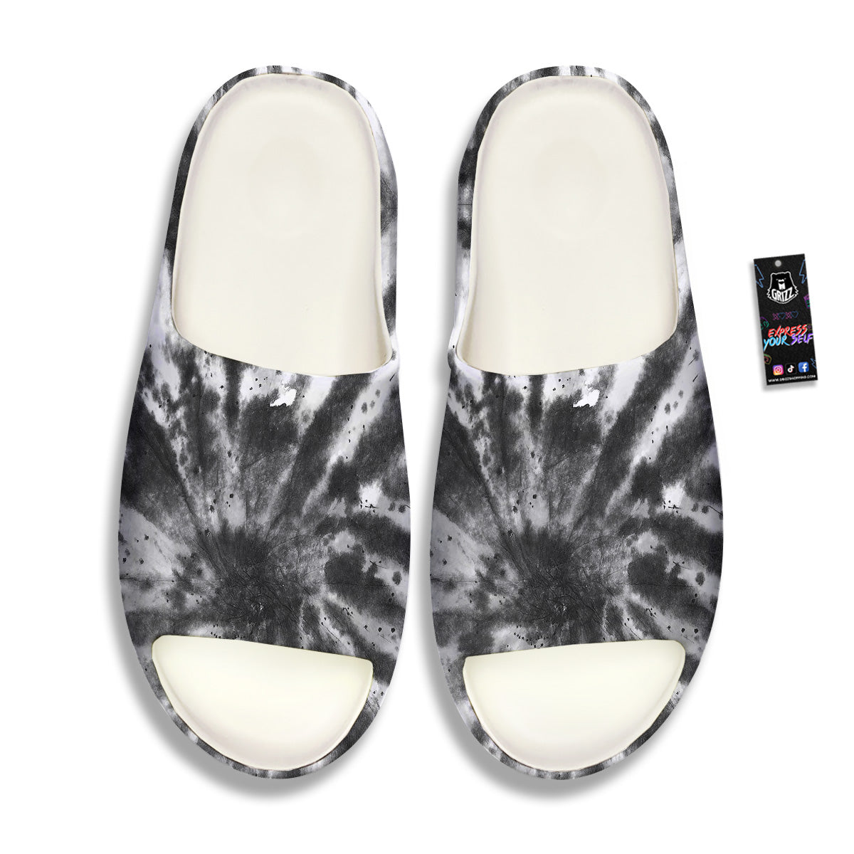 Tie Dye Black White Print Pattern Sandals-grizzshop