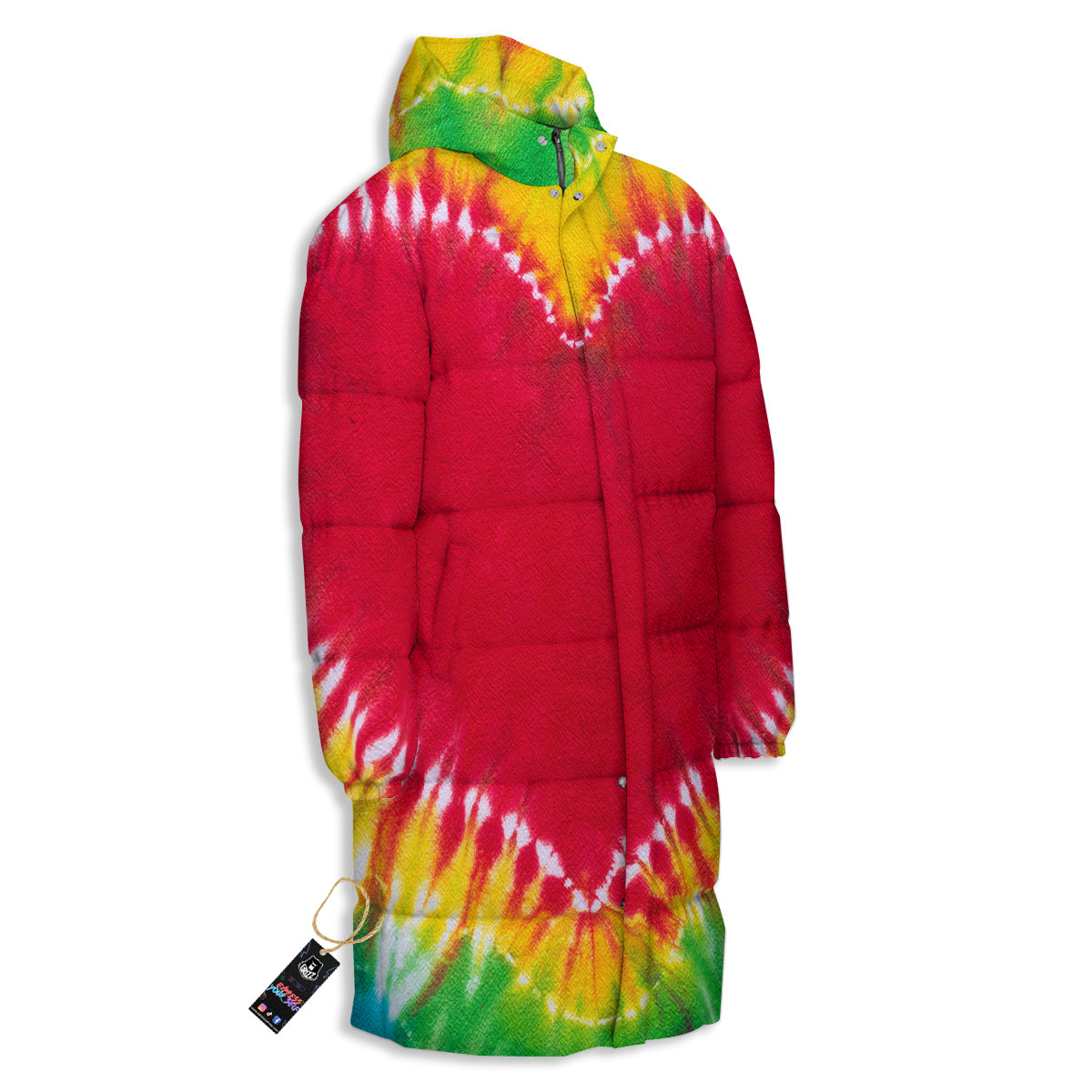 Tie Dye Colorful Heart Print Long Down Jacket