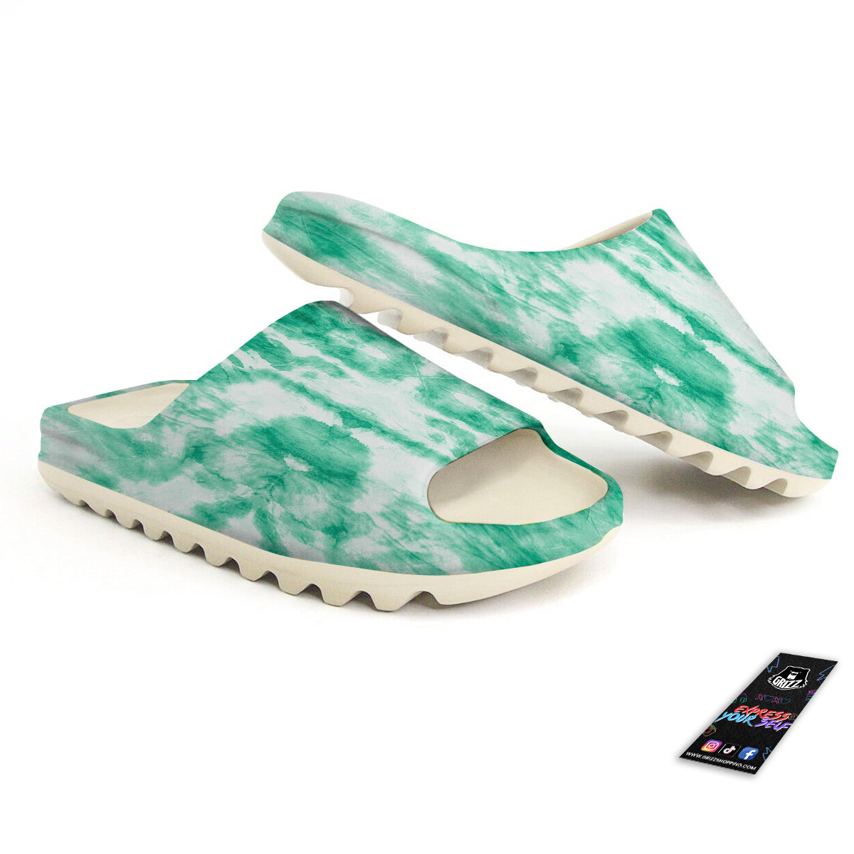 Tie Dye Mint Green Watercolor Print Sandals-grizzshop