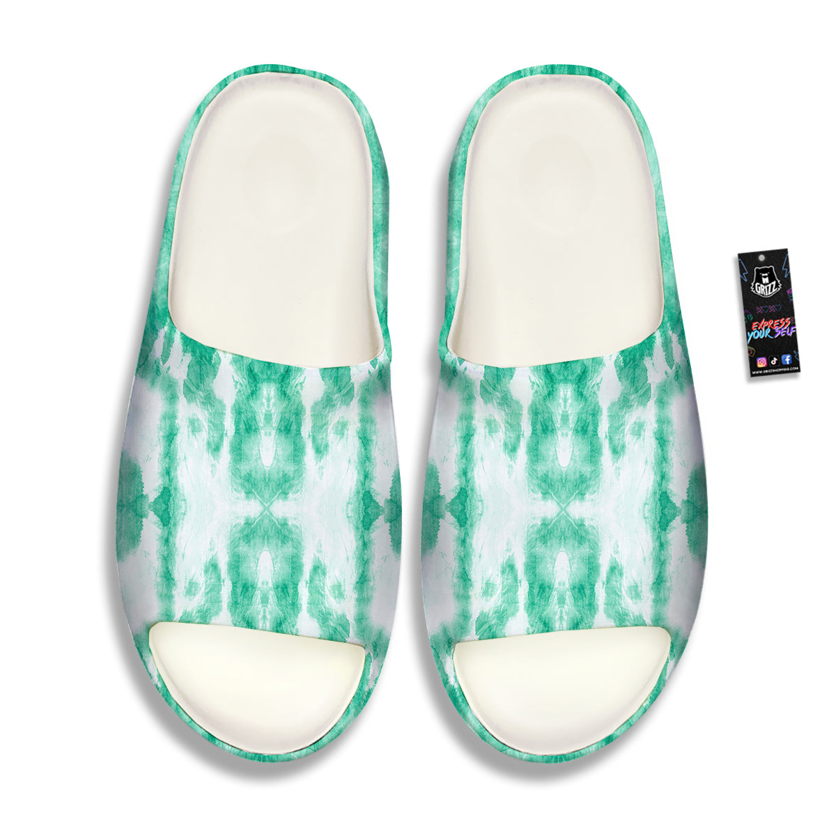 Tie Dye Mint Green Watercolor Print Sandals-grizzshop