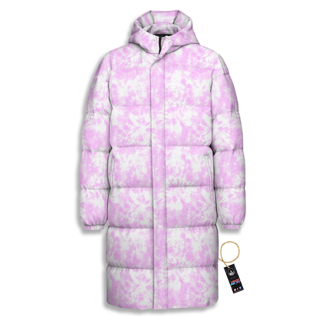 Tie Dye Shibori Pink Print Pattern Long Down Jacket