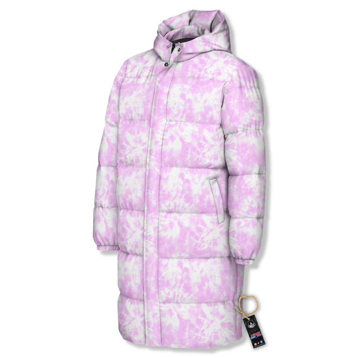 Tie Dye Shibori Pink Print Pattern Long Down Jacket