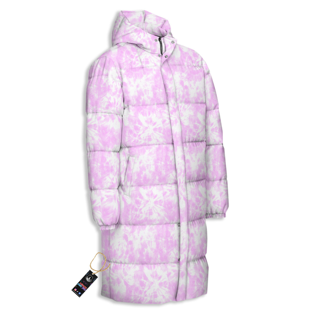 Tie Dye Shibori Pink Print Pattern Long Down Jacket