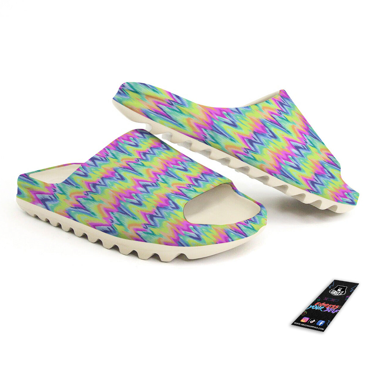 Tie Dye Zigzag Rainbow Print Pattern Sandals-grizzshop
