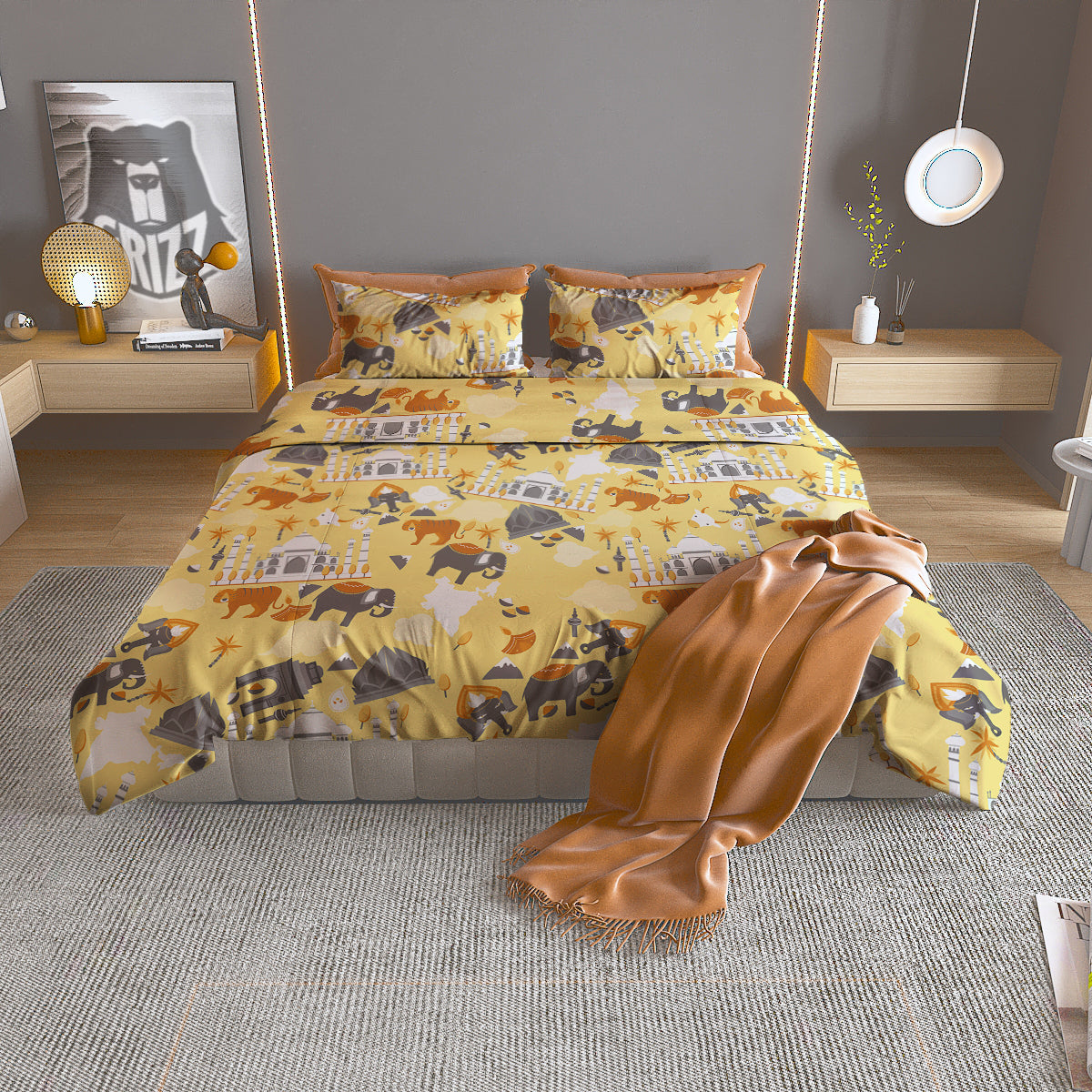 Tiger And Asian Elephant Print Duvet Cover Bedding Set