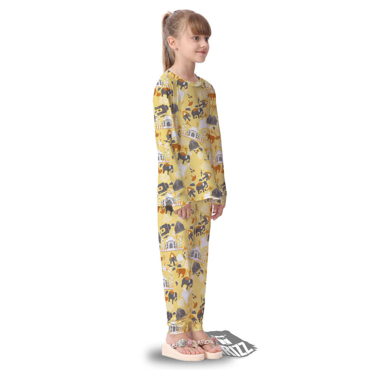 Tiger And Asian Elephant Print Kid's Pajamas-grizzshop