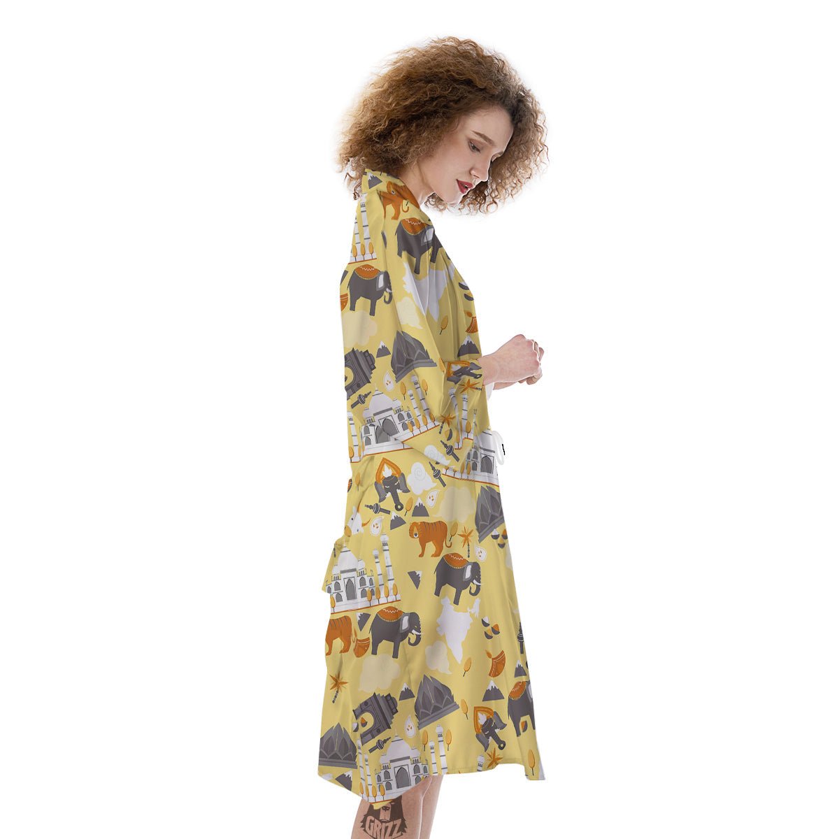 Tiger And Asian Elephant Print Kimono-grizzshop