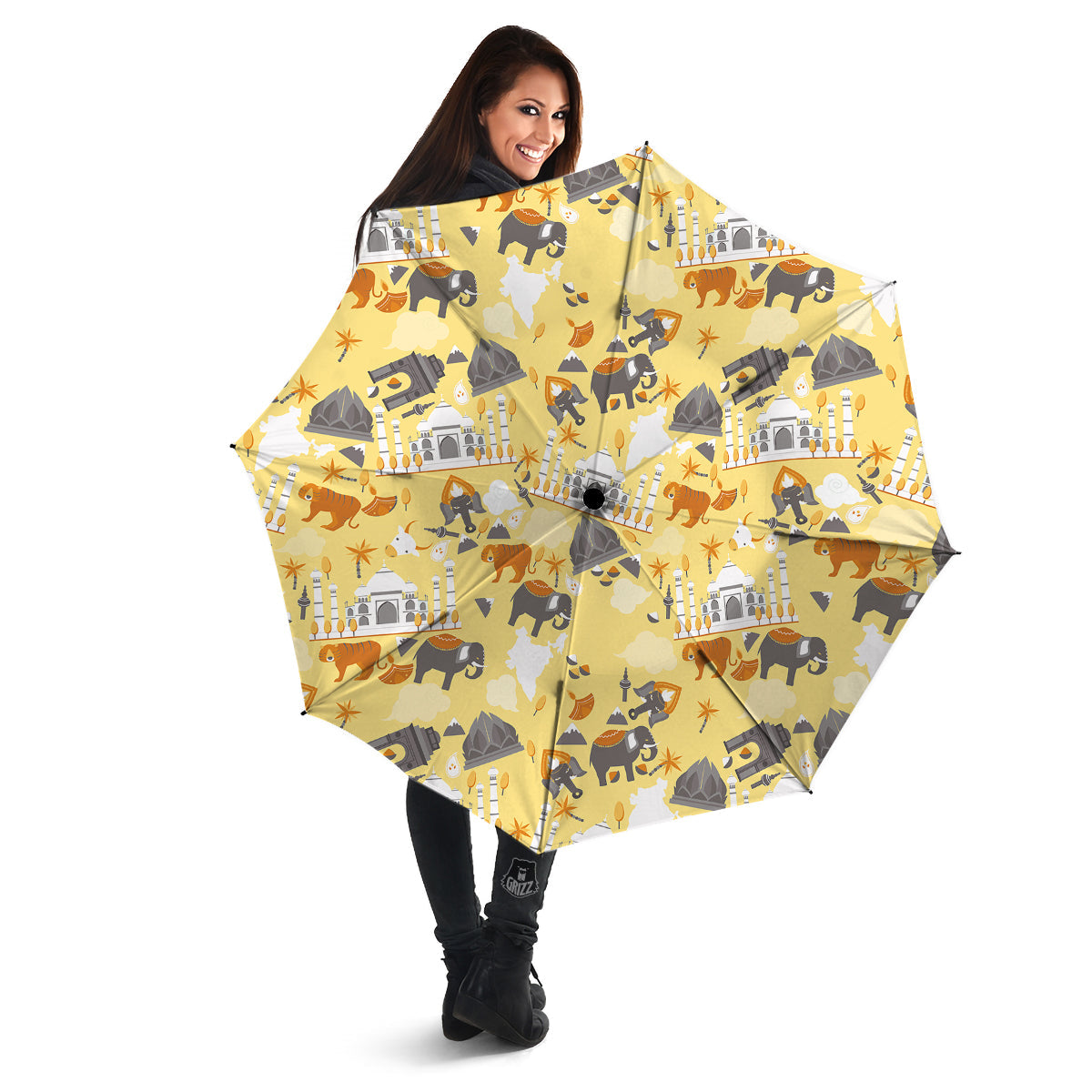 Tiger And Asian Elephant Print Umbrella-grizzshop