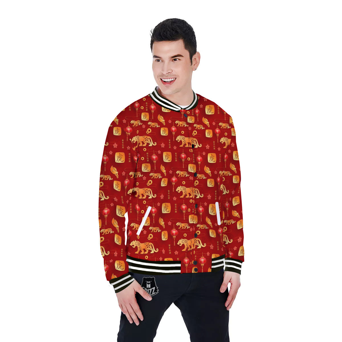 Tiger And Chinese New Year Print Pattern Baseball Jacket-grizzshop