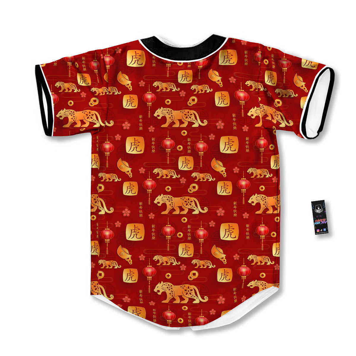 Tiger And Chinese New Year Print Pattern Baseball Jersey-grizzshop