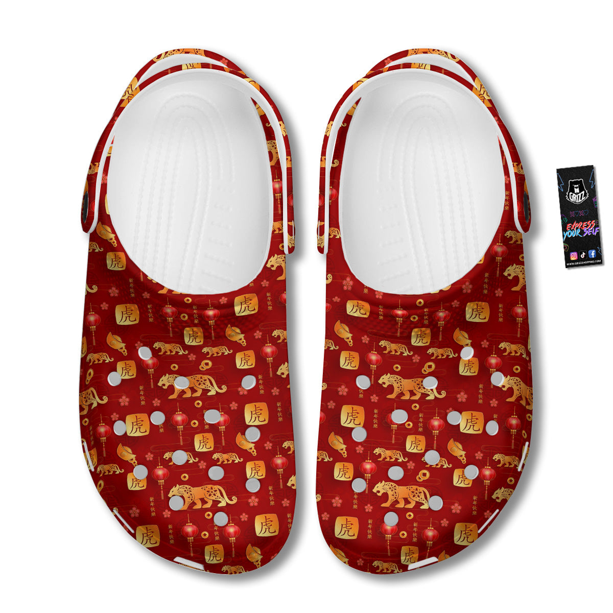 Tiger And Chinese New Year Print Pattern Clog-grizzshop