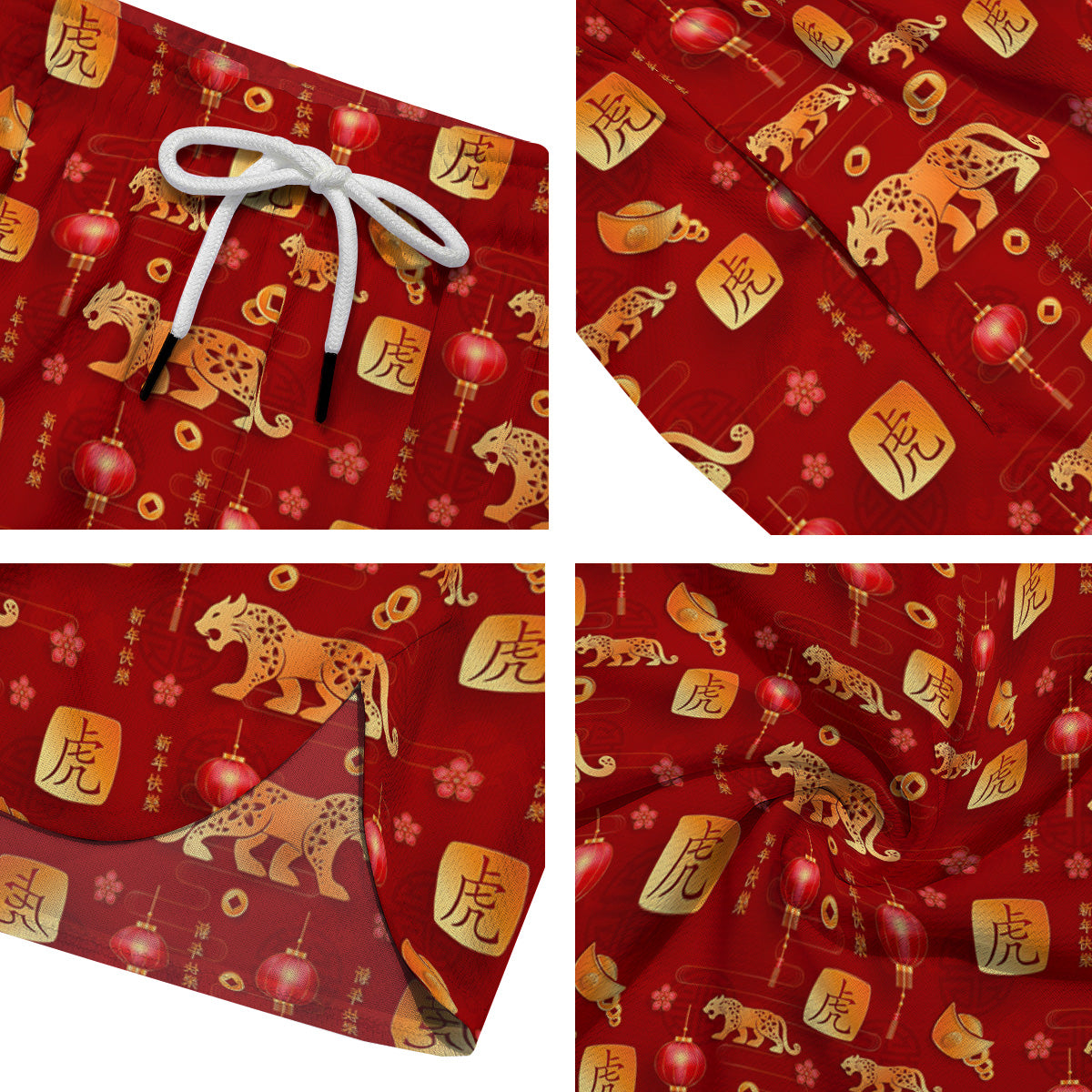 Tiger And Chinese New Year Print Pattern Men's Running Shorts-grizzshop