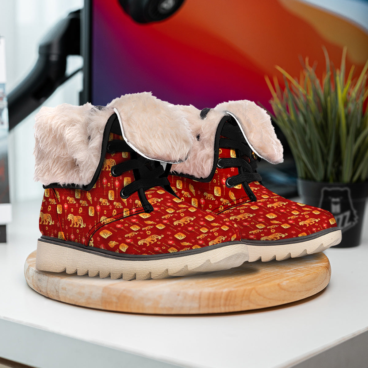 Tiger And Chinese New Year Print Pattern Snow Boots-grizzshop