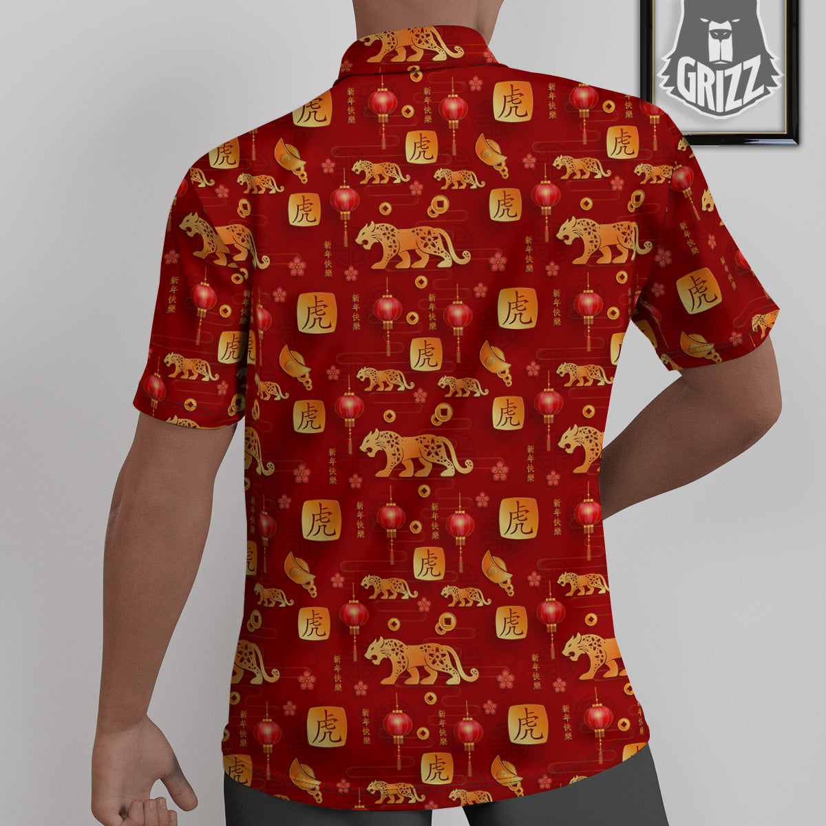 Tiger And Chinese New Year Print Pattern Untucked Shirts-grizzshop