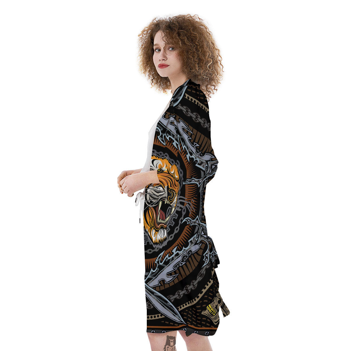 Tiger And Crossed Swords Print Kimono-grizzshop