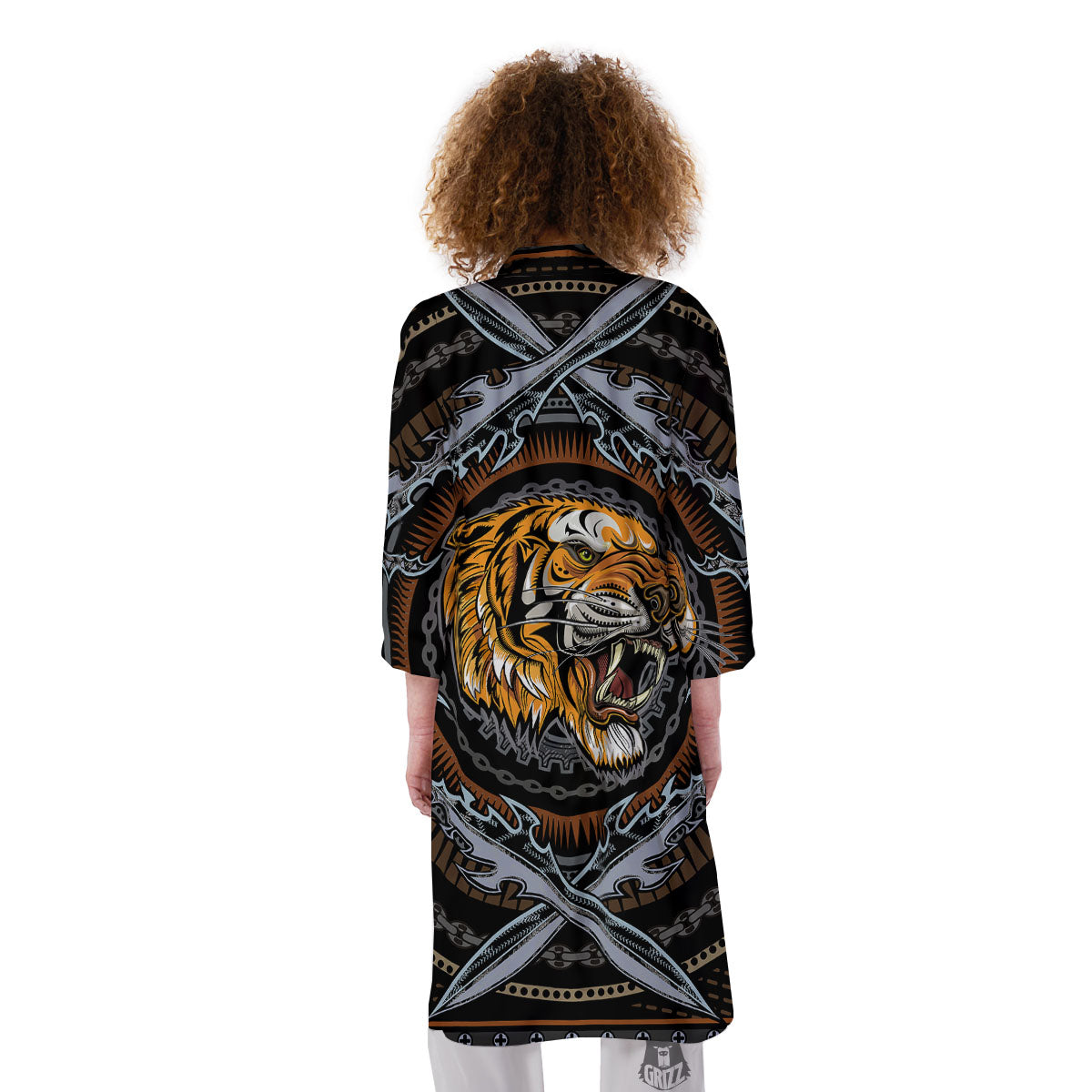 Tiger And Crossed Swords Print Kimono-grizzshop
