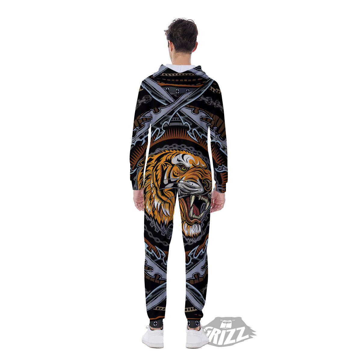 Tiger And Crossed Swords Print Men's Jumpsuit-grizzshop