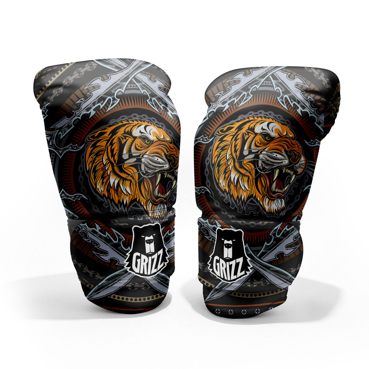 Tiger And Crossed Swords Print Pro Boxing Glove