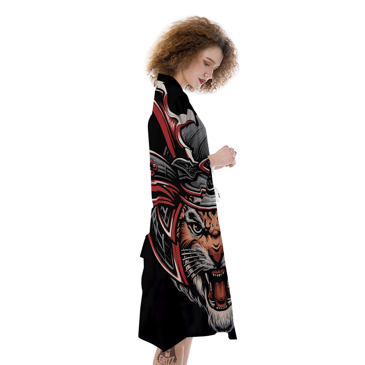 Tiger And Japanese Samurai Print Kimono-grizzshop