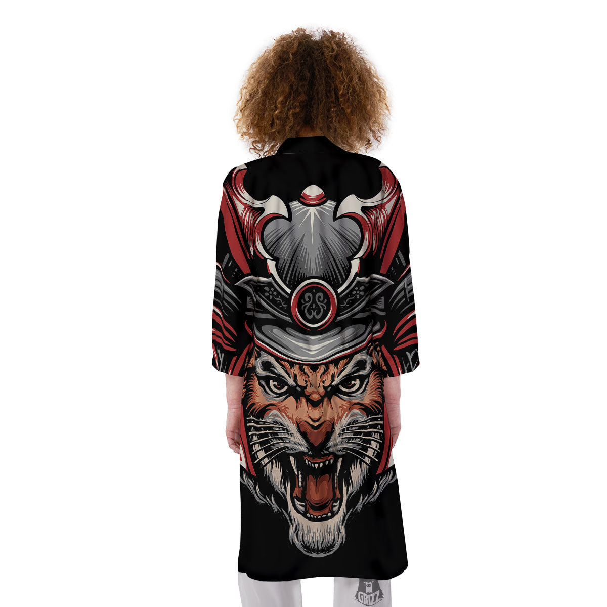Tiger And Japanese Samurai Print Kimono-grizzshop
