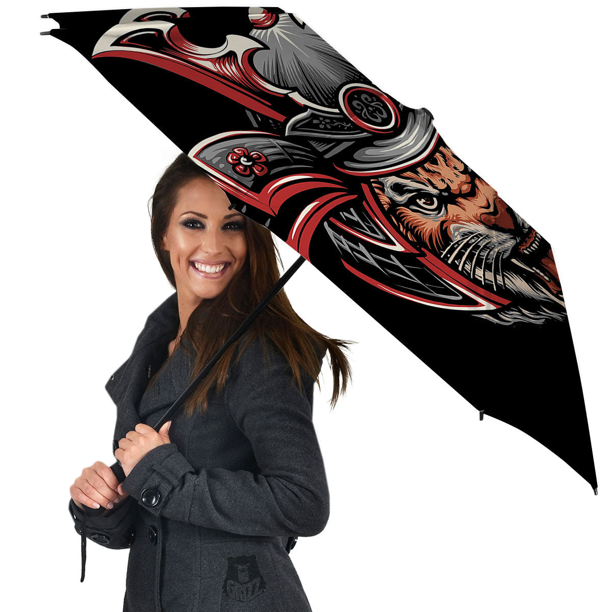 Tiger And Japanese Samurai Print Umbrella-grizzshop