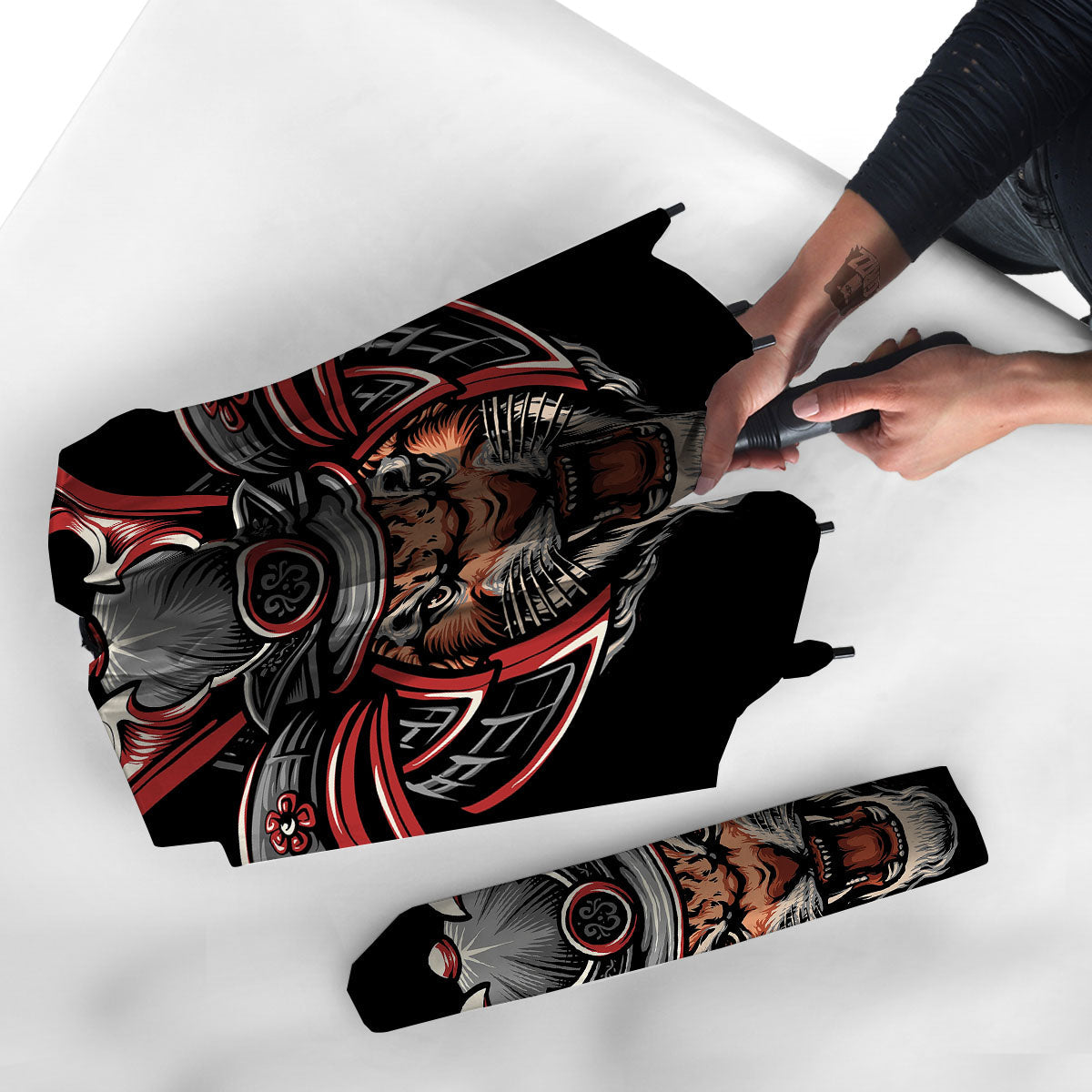 Tiger And Japanese Samurai Print Umbrella-grizzshop