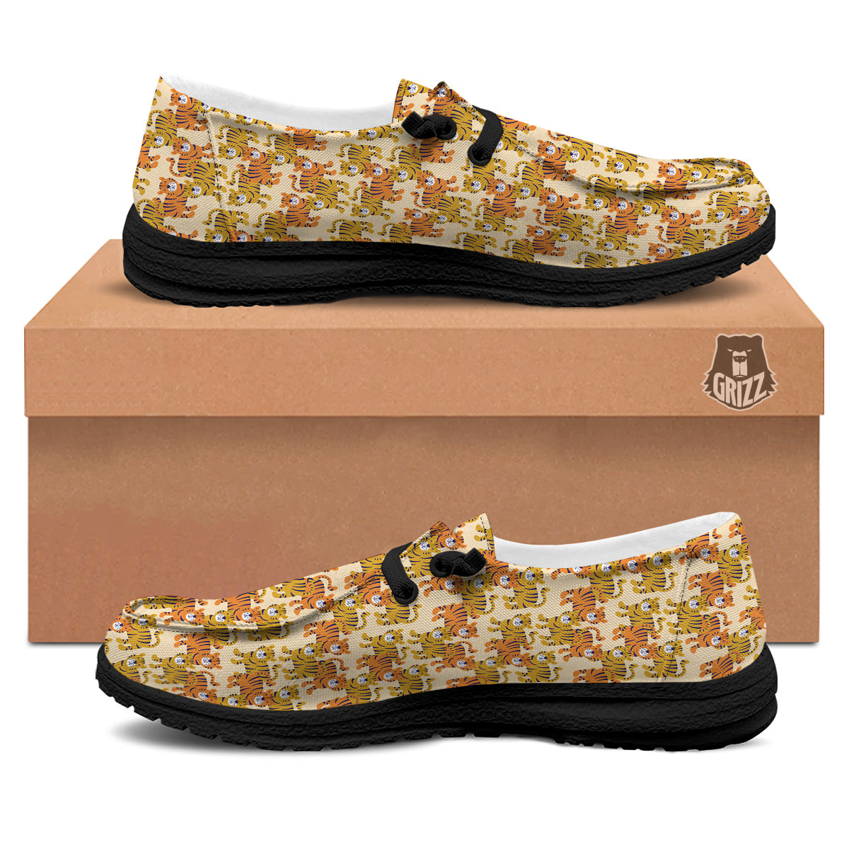 Tiger Cute Print Pattern Black Loafers-grizzshop