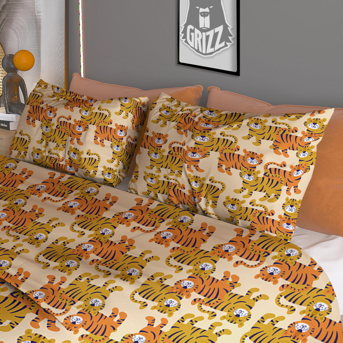 Tiger Cute Print Pattern Duvet Cover Bedding Set