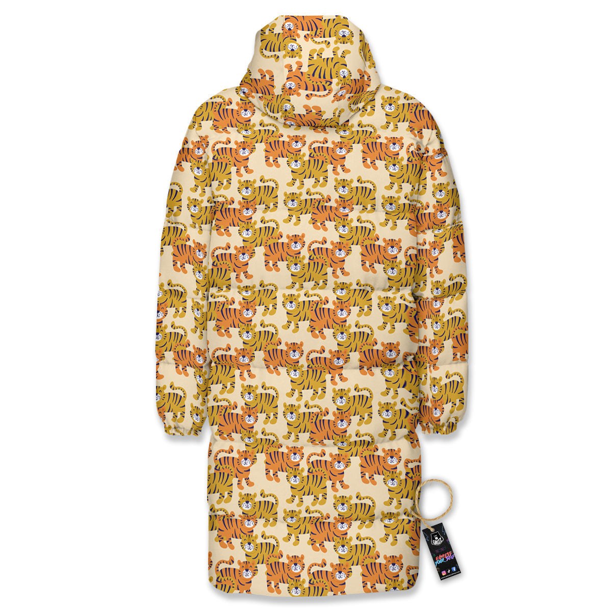 Tiger Cute Print Pattern Long Down Jacket-grizzshop