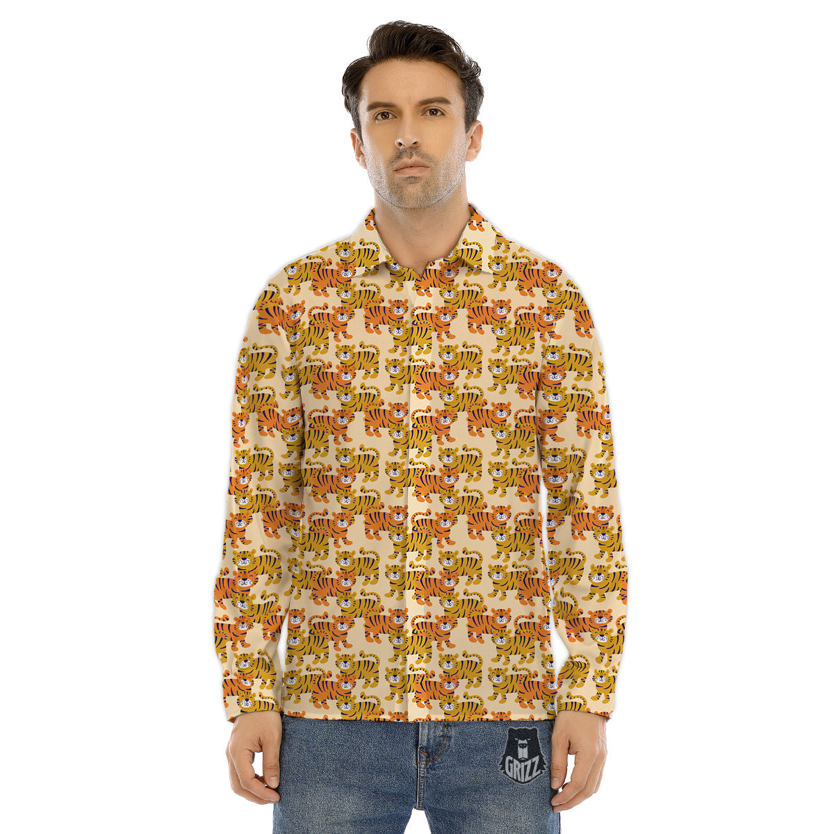 Tiger Cute Print Pattern Men's Dress Shirts-grizzshop