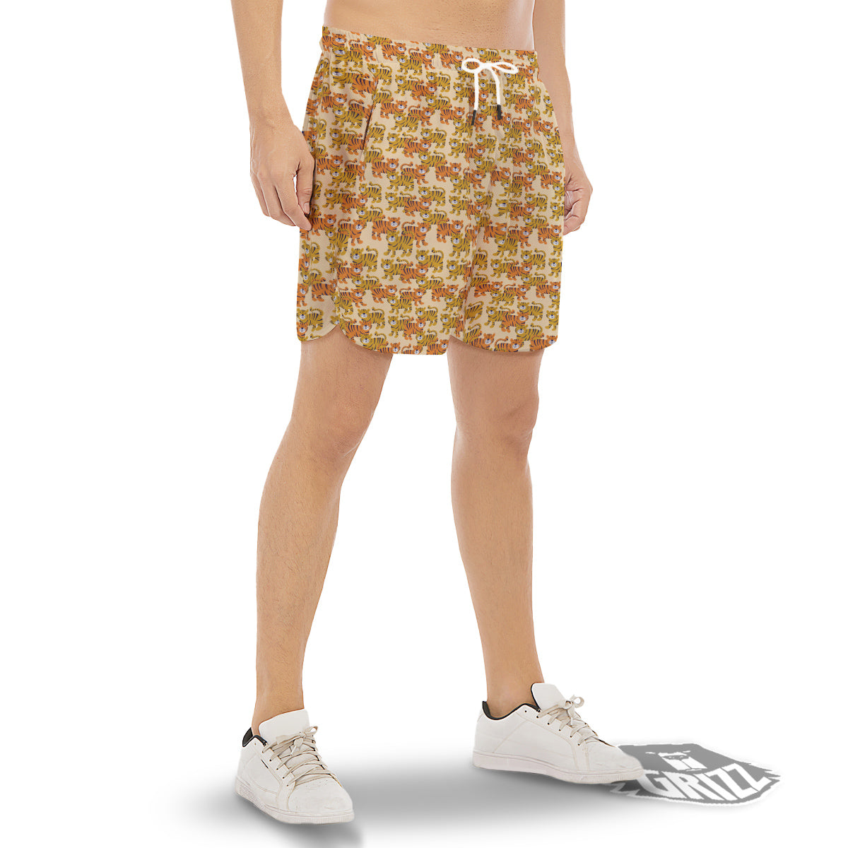 Tiger Cute Print Pattern Men's Gym Shorts-grizzshop