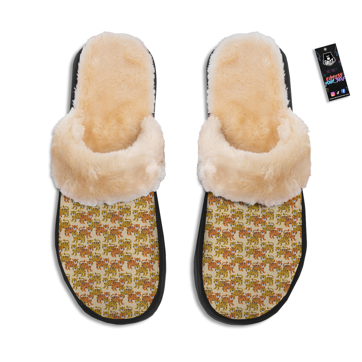 Tiger Cute Print Pattern Slippers-grizzshop