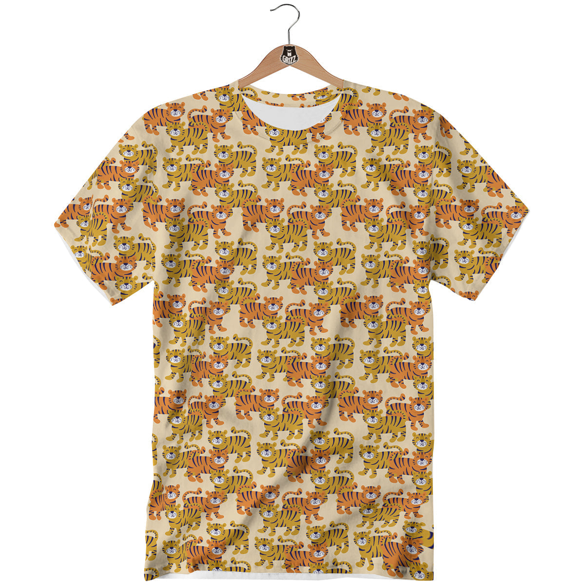 Tiger Cute Print Pattern T-Shirt-grizzshop