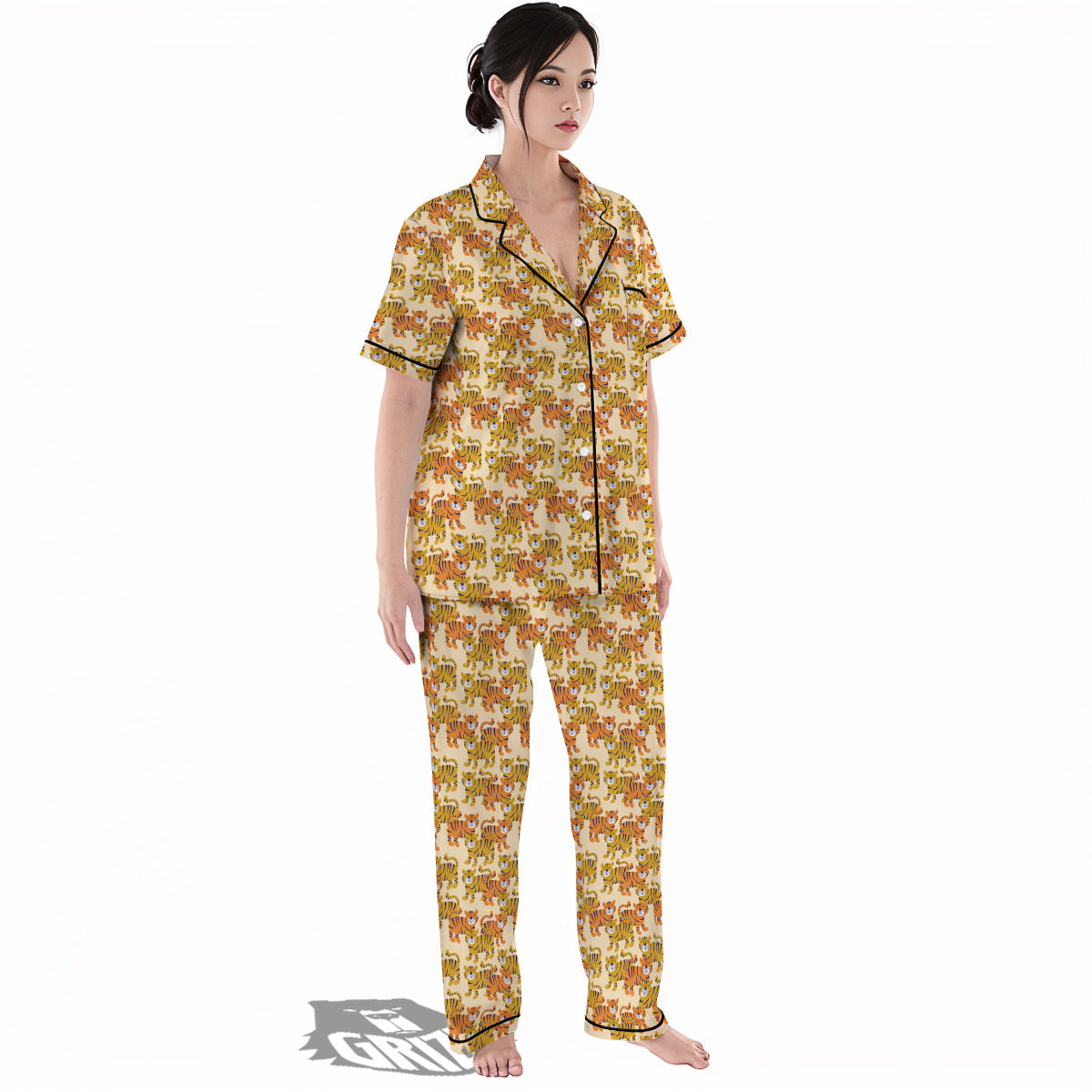 Tiger Cute Print Pattern Women's Pajamas Set-grizzshop