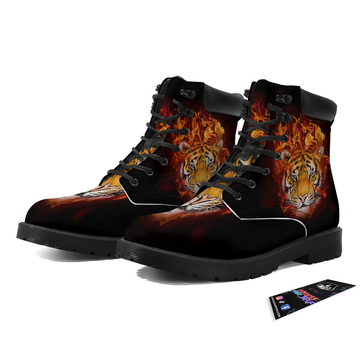 Tiger Flame Print Boots-grizzshop