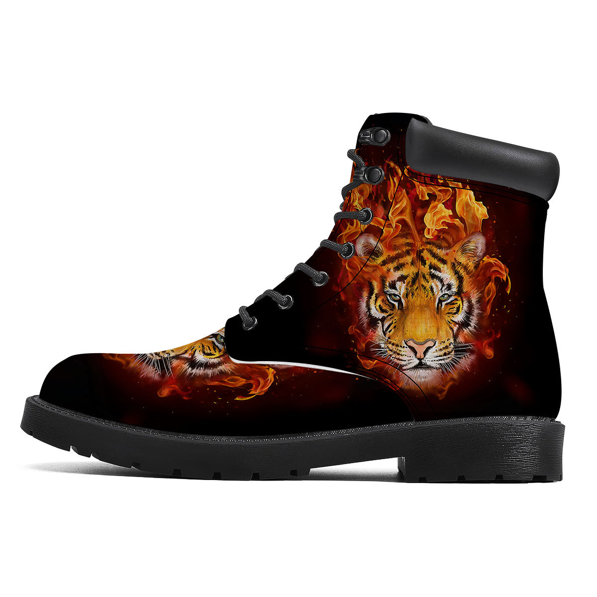 Tiger Flame Print Boots-grizzshop
