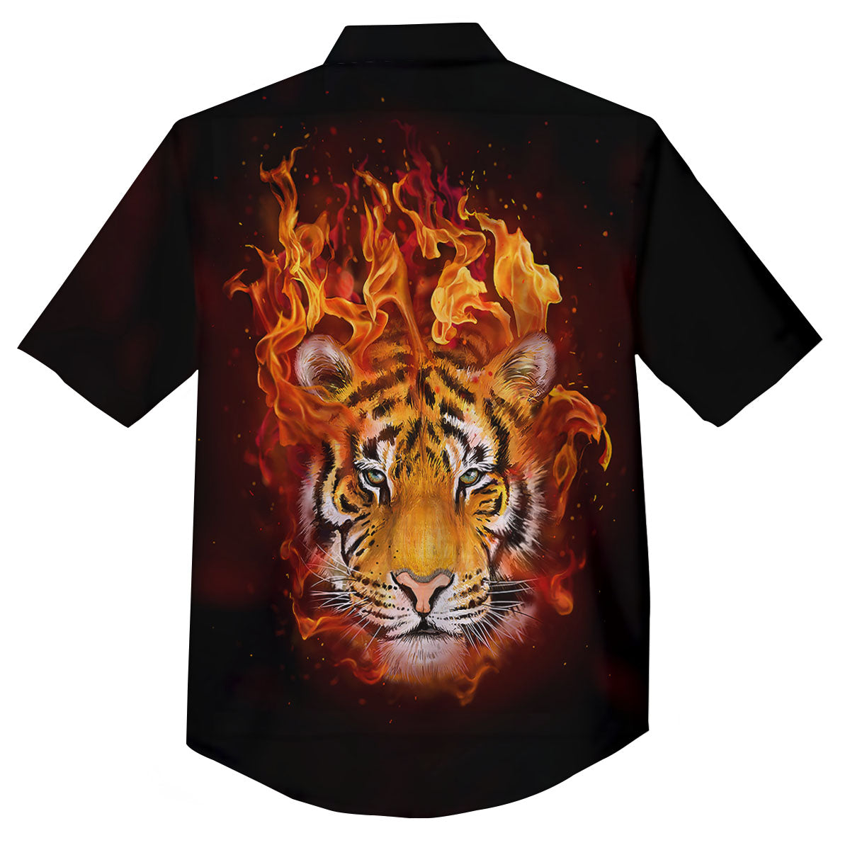 Tiger Flame Print Button Up Shirt-grizzshop