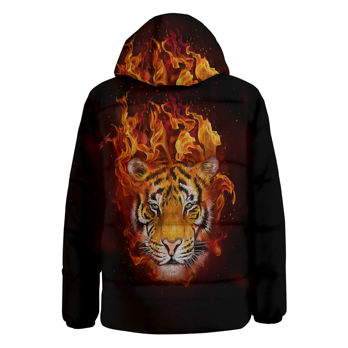 Tiger Flame Print Down Jacket-grizzshop