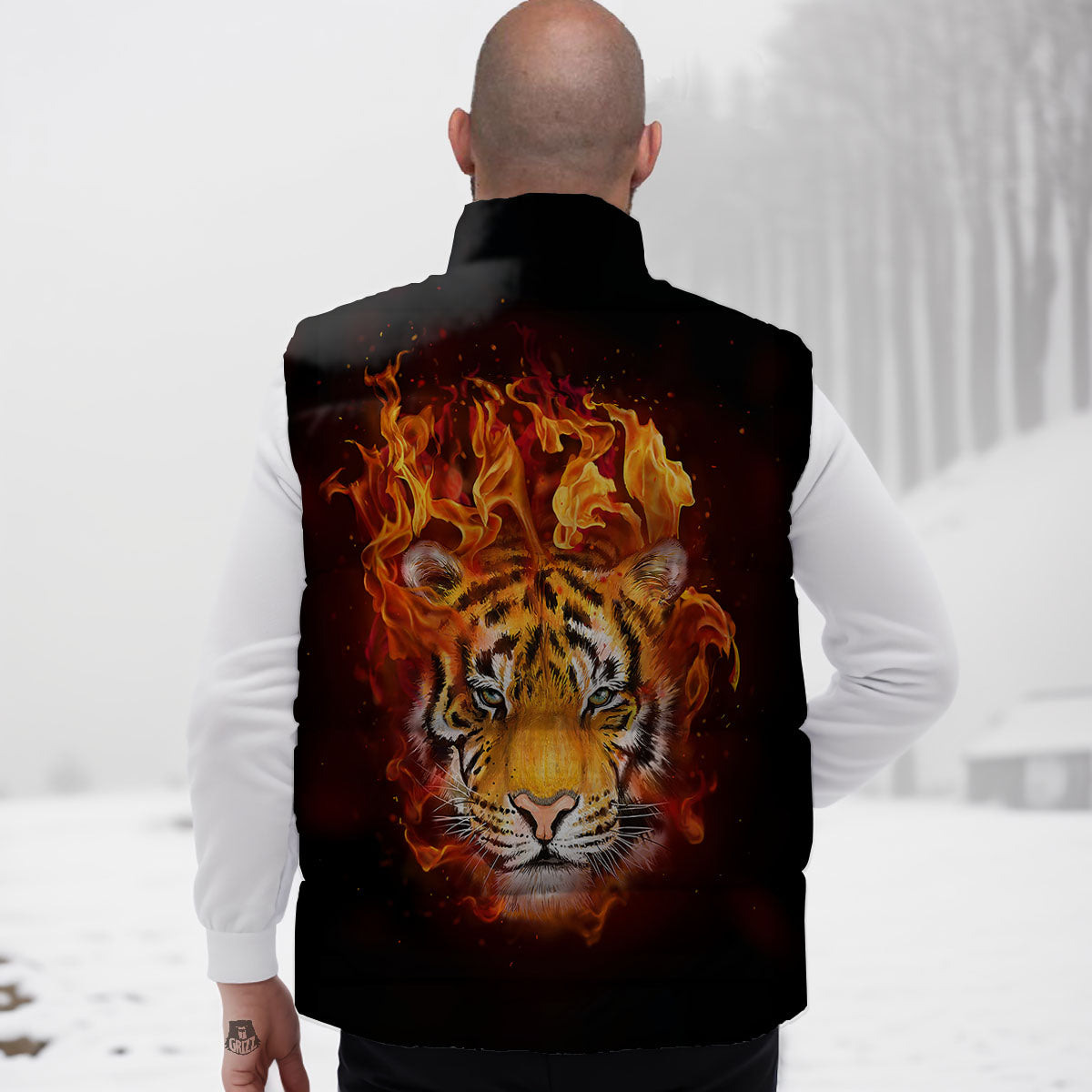 Tiger Flame Print Down Vest