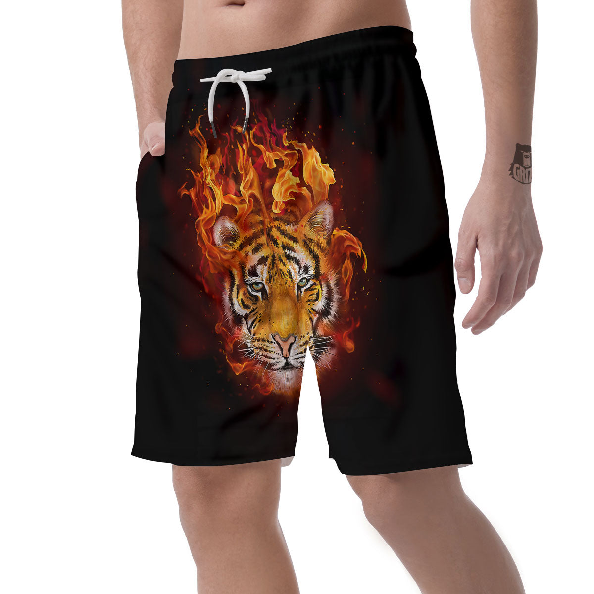 Tiger Flame Print Men's Shorts-grizzshop