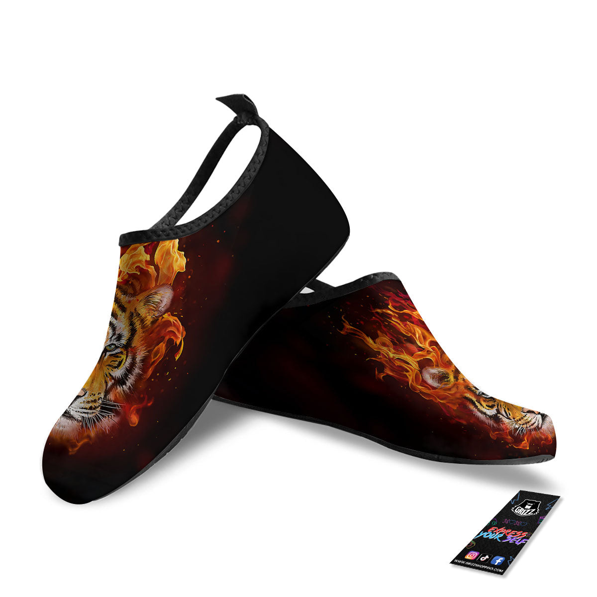 Tiger Flame Print Water Shoes-grizzshop
