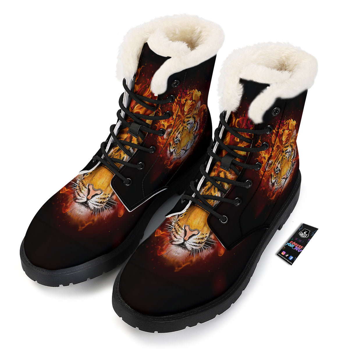 Tiger Flame Print Winter Boots-grizzshop