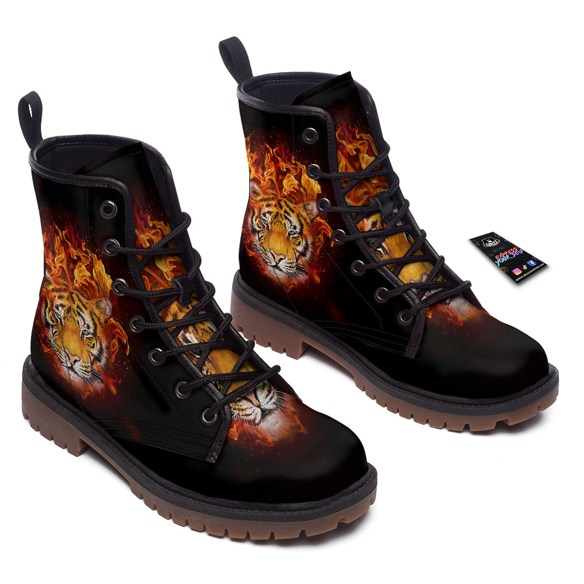 Tiger Flame Print Work Boots-grizzshop