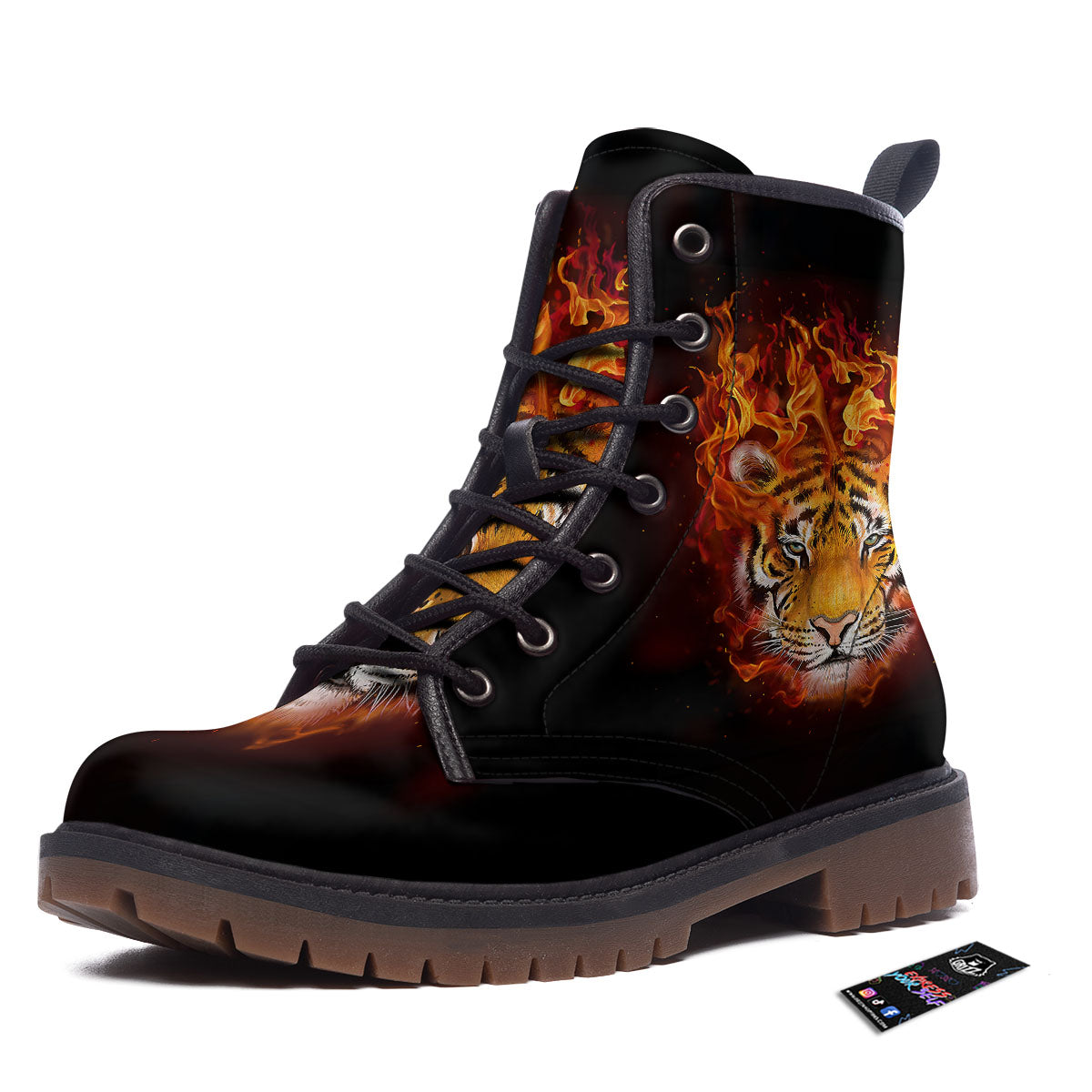 Tiger Flame Print Work Boots-grizzshop
