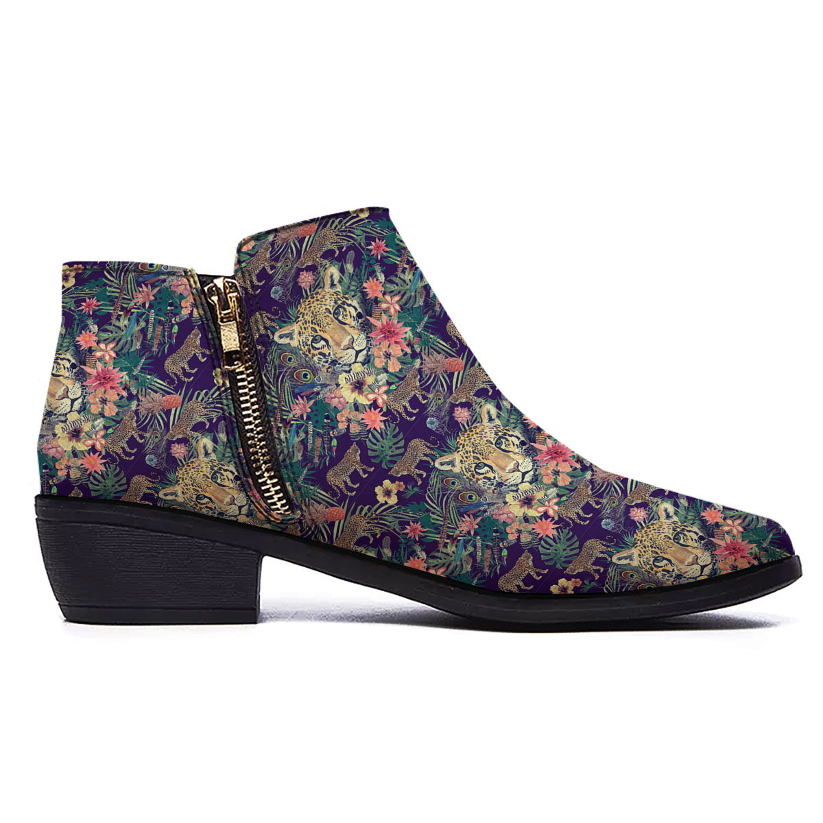 Tiger Flower And Print Pattern Ankle Boots-grizzshop