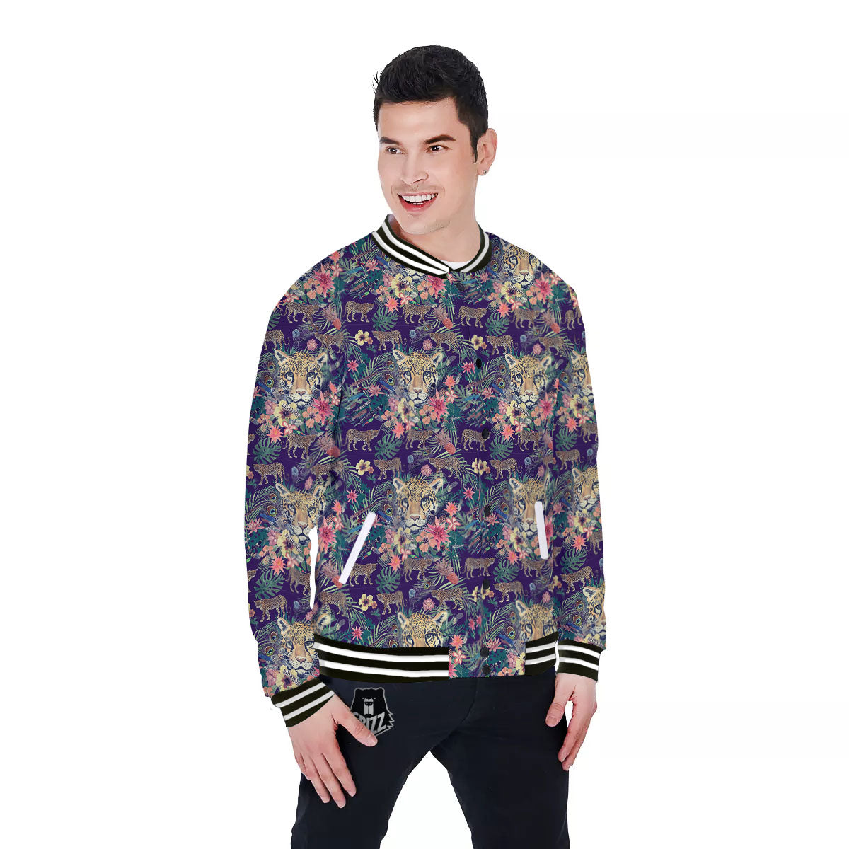 Tiger Flower And Print Pattern Baseball Jacket-grizzshop